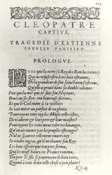 Page de titre de Cleopatre Captive, par Etienne Jodelle, 1574